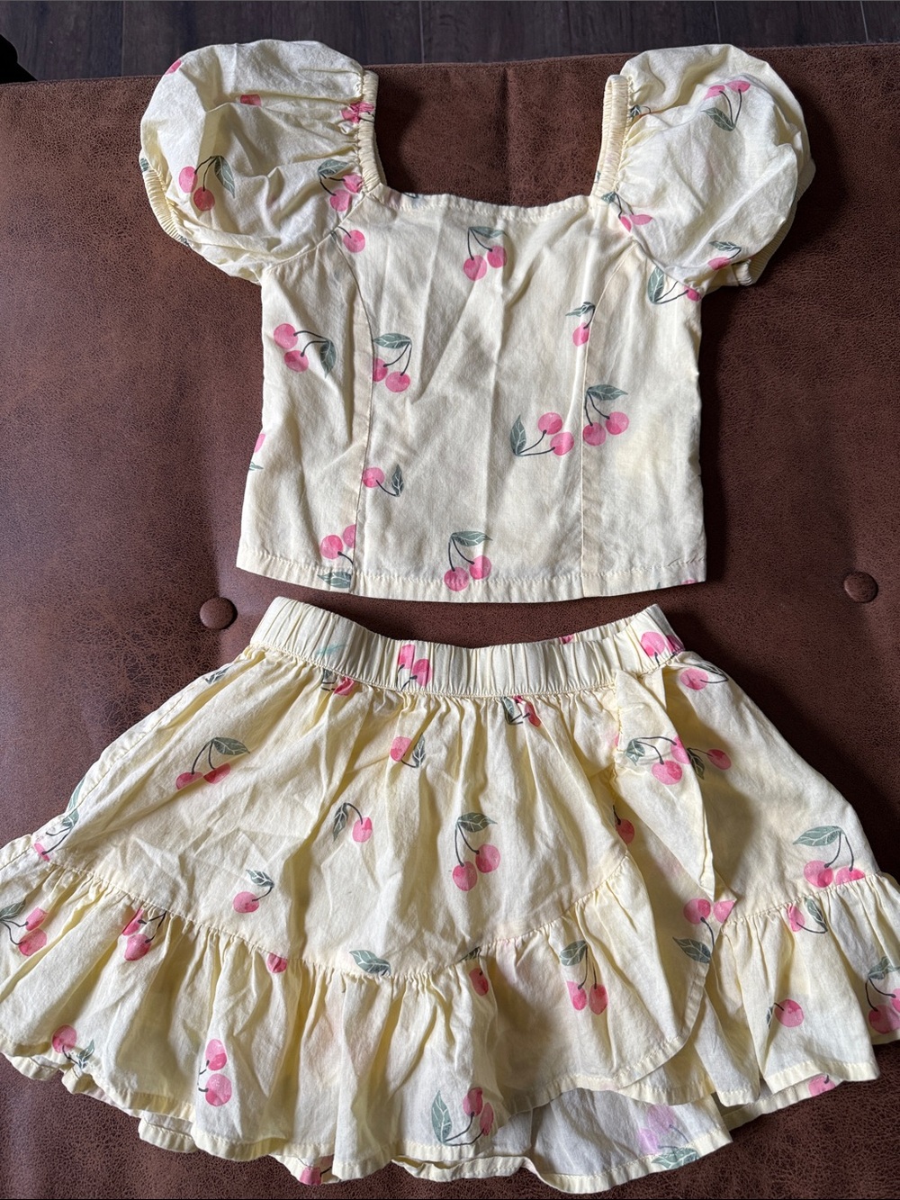 GAP Yellow Pink Cherry Print Puff Sleeve Top & Skirt Set